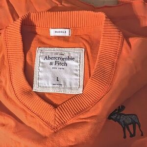 Abercrombie and Fitch Muscle Fit Long Sleeve T-shirt V-neck Orange Lg Y2K VTG